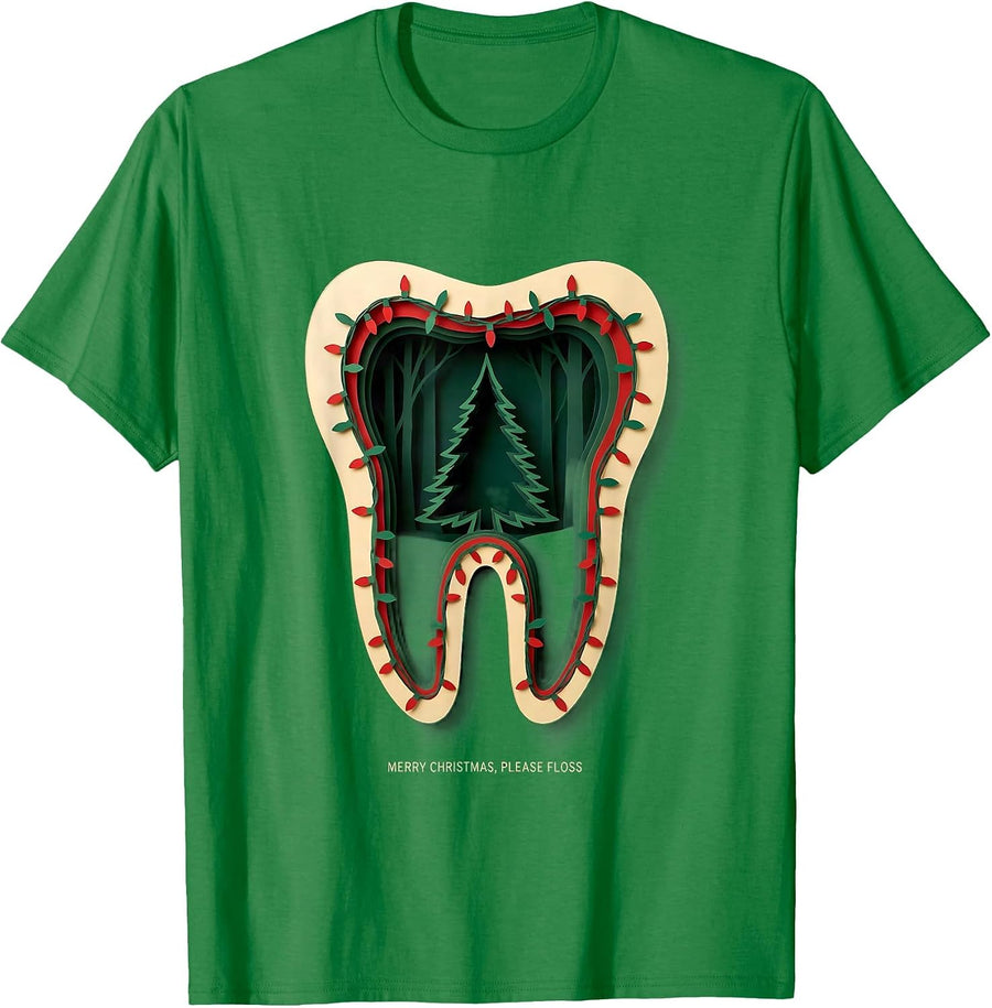 Men's Merry Christmas, Please Floss Funny Dentist Dental Hygienist T-Shirt - Kelly Green