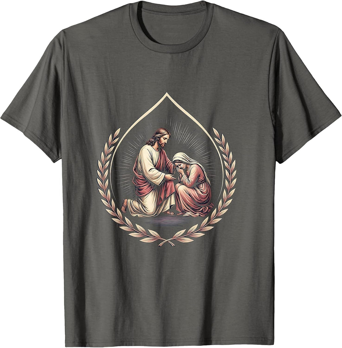 Men's Jesus Comforting Weeping Woman Illustration T-Shirt - Asphalt Grey