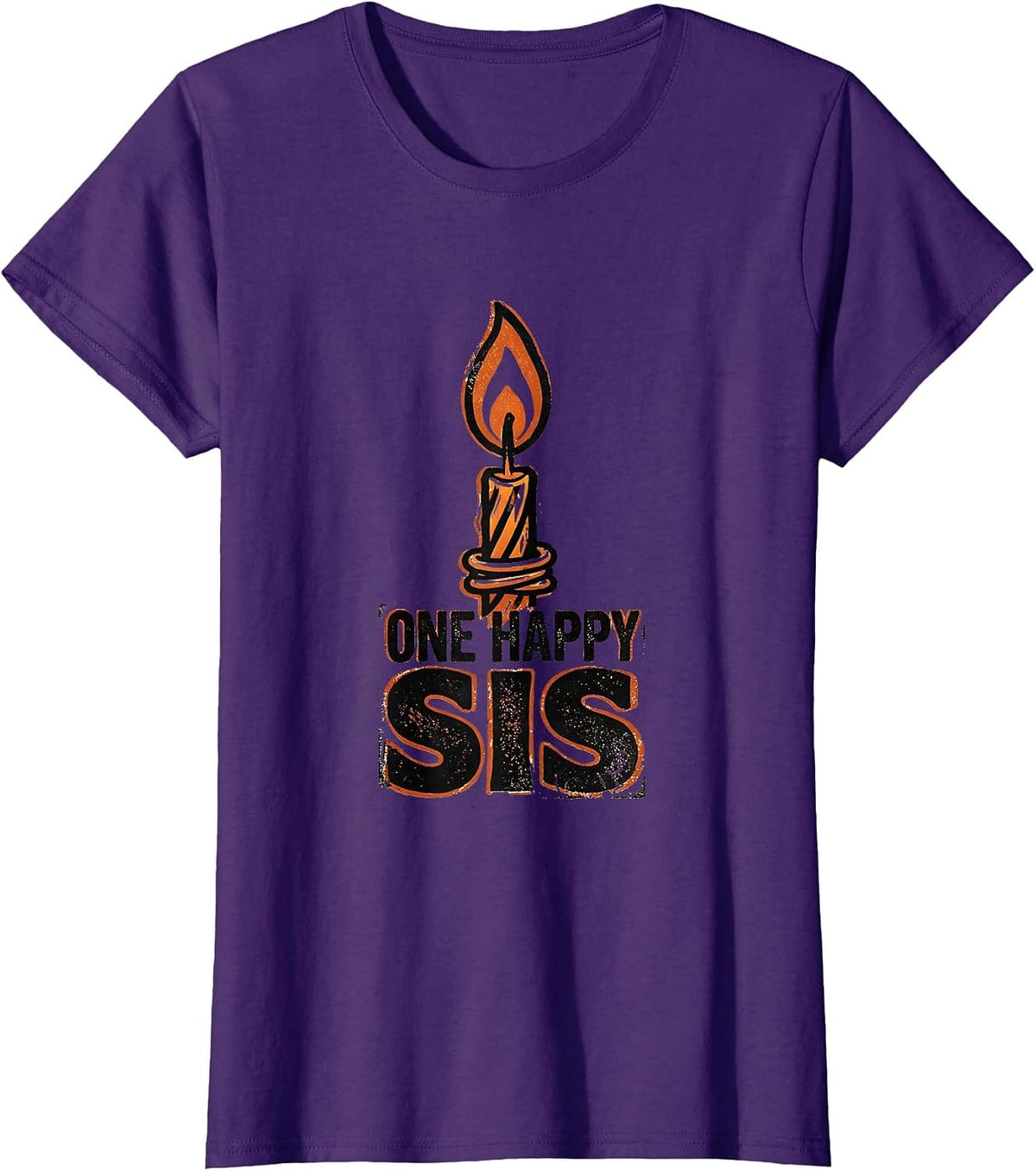 Women's One Happy Sis Rubber Stamp First Birthday Family Matching T-Shirt - Purple