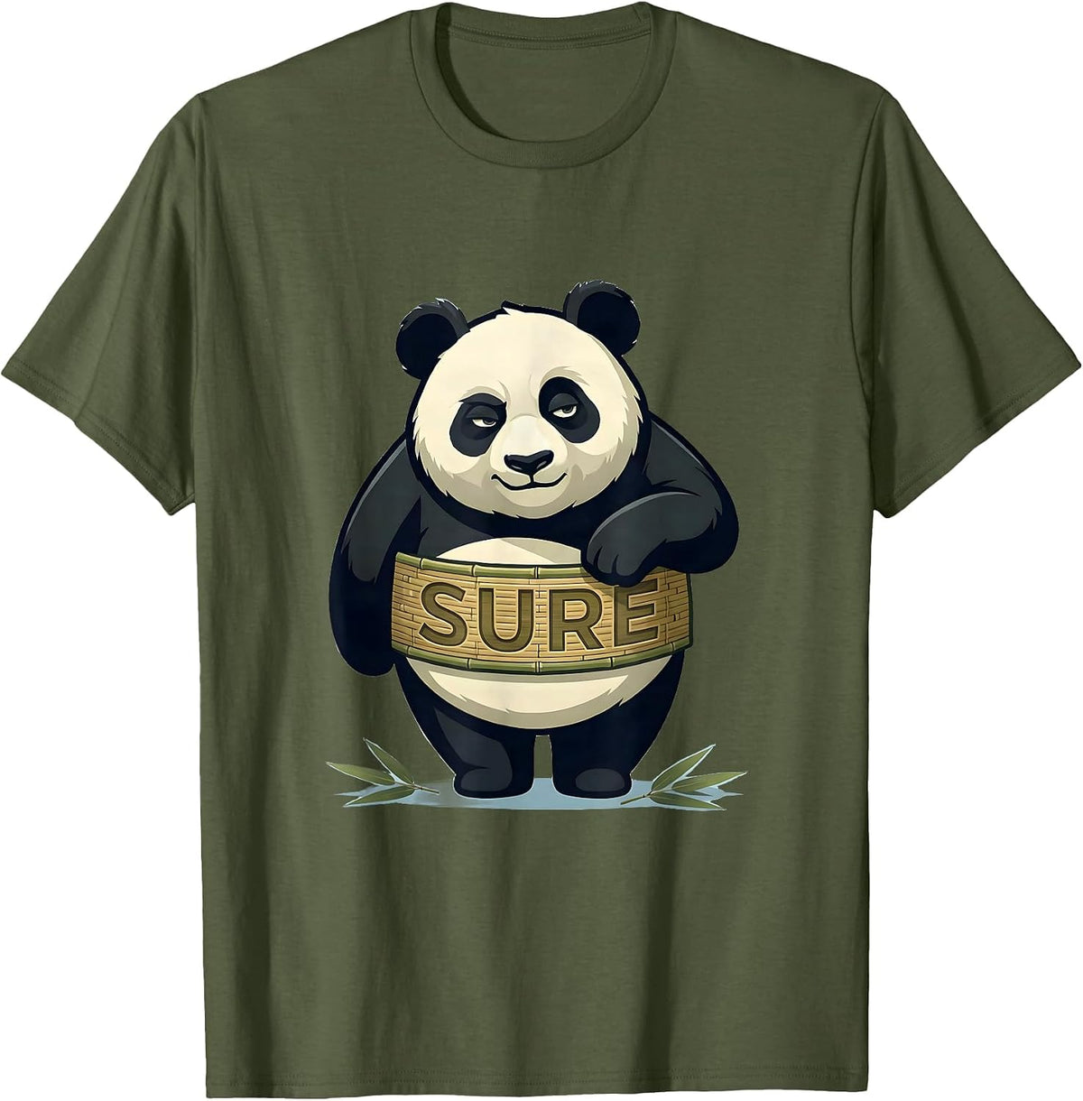 Men's Sure Cute Panda Mascot Animal Lover Humor Retro Novelty T-Shirt - Olive Green