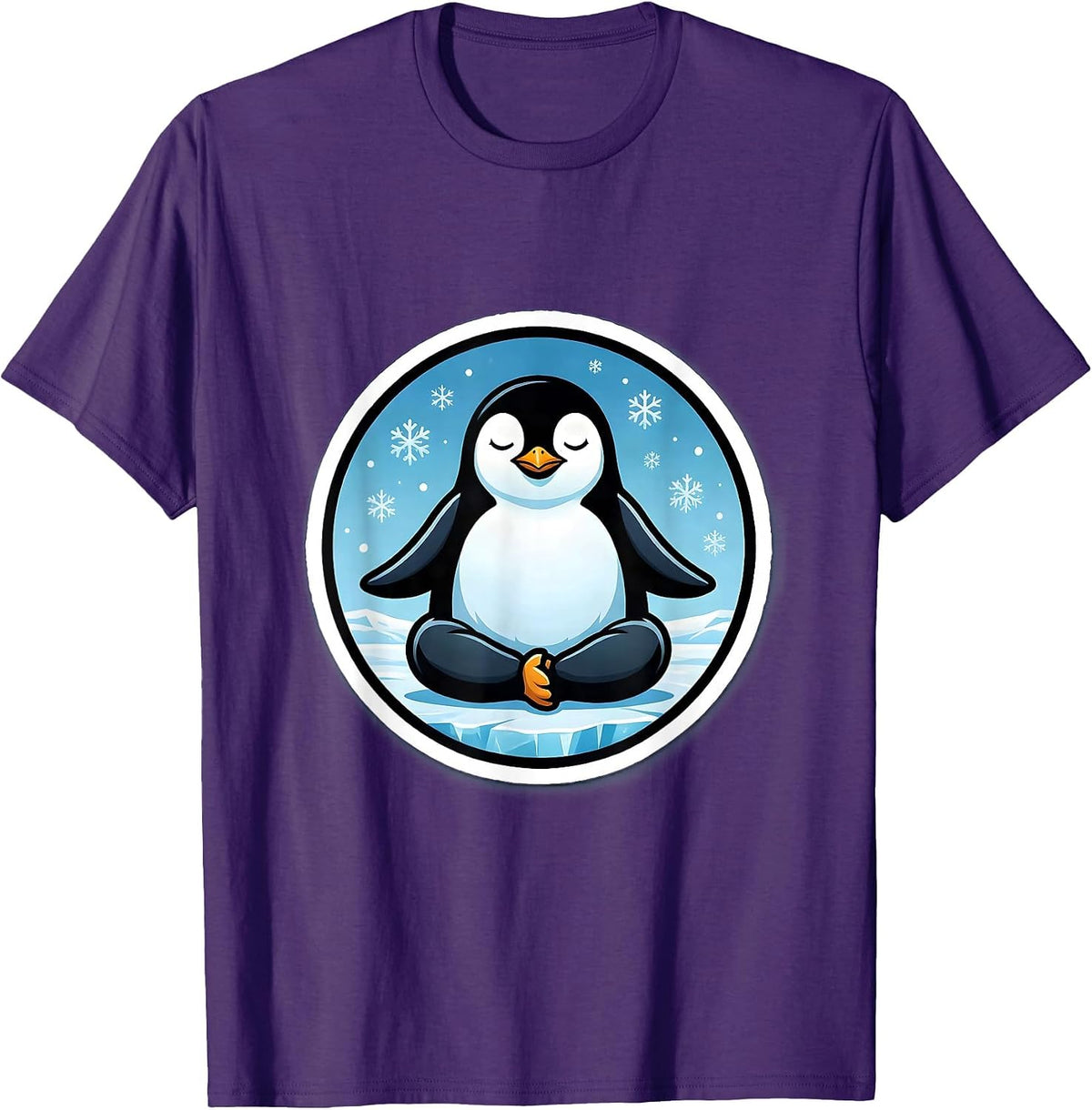 Meditating Penguin on Ice Zen Illustration T-Shirt - Purple
