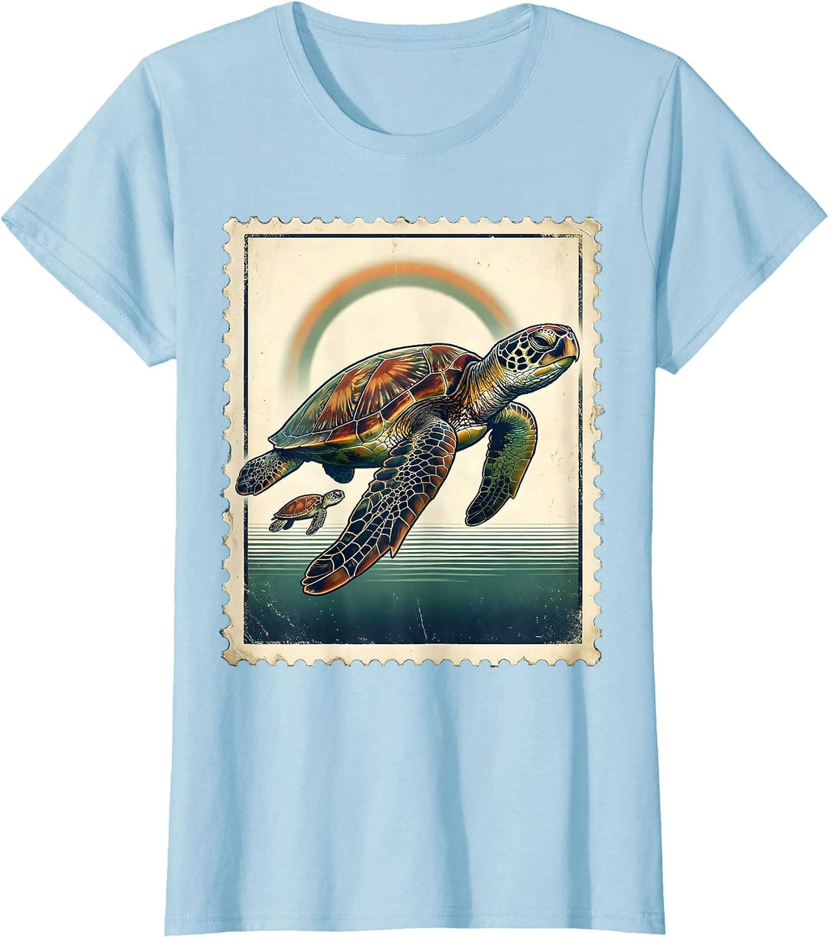 Women's Sea Turtle Vintage Ocean Animal Vacation Souvenir T-Shirt - Baby Blue