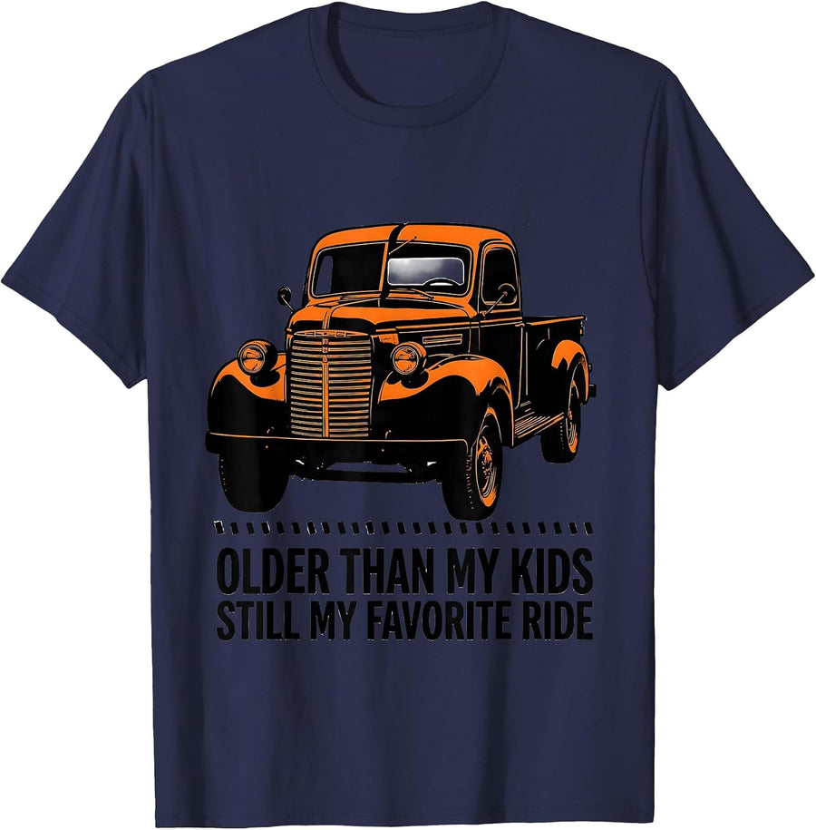 Older Than My Kids, Still My Favorite Ride Trucker Humor T-Shirt - Navy Blue
