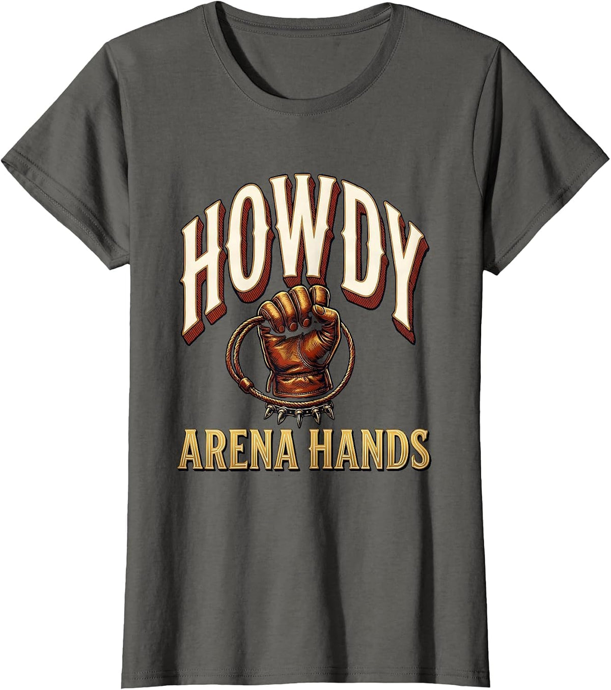Women's Howdy, Arena Hands Sign Painter Western Cowboy Cowgirl Rodeo T-Shirt - Asphalt Grey