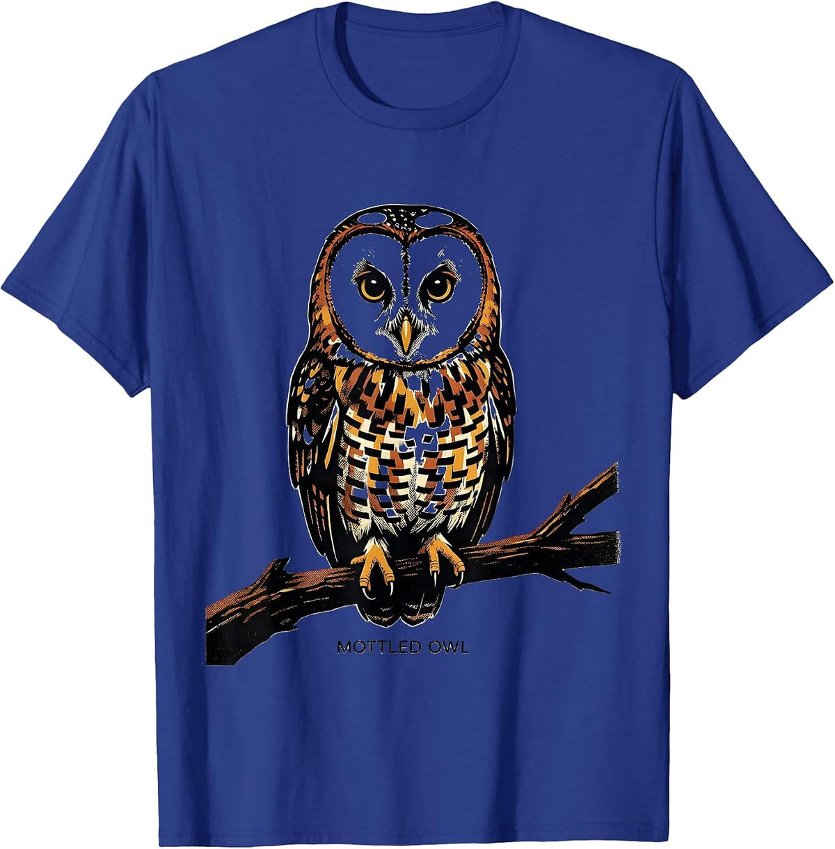 Men's Mottled Owl Screenprint Vintage Bird Lover Nature Art T-Shirt - Royal Blue