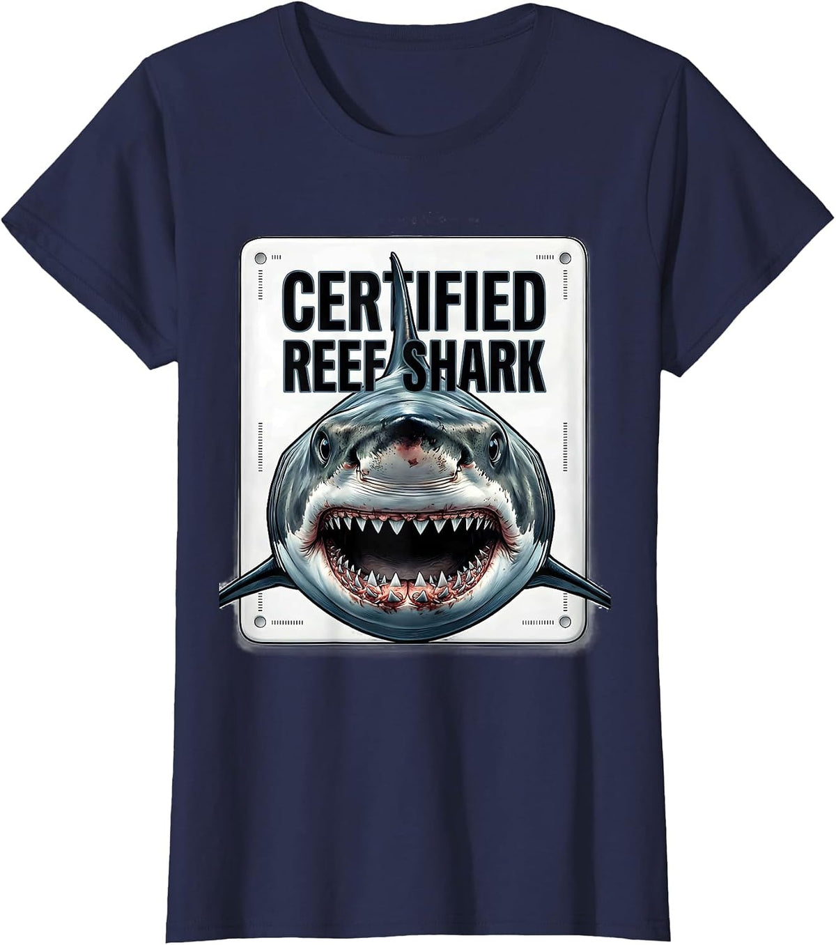 Women's Certified Reef Shark Funny Shark Lover Ocean Wildlife Humor T-Shirt - Navy Blue