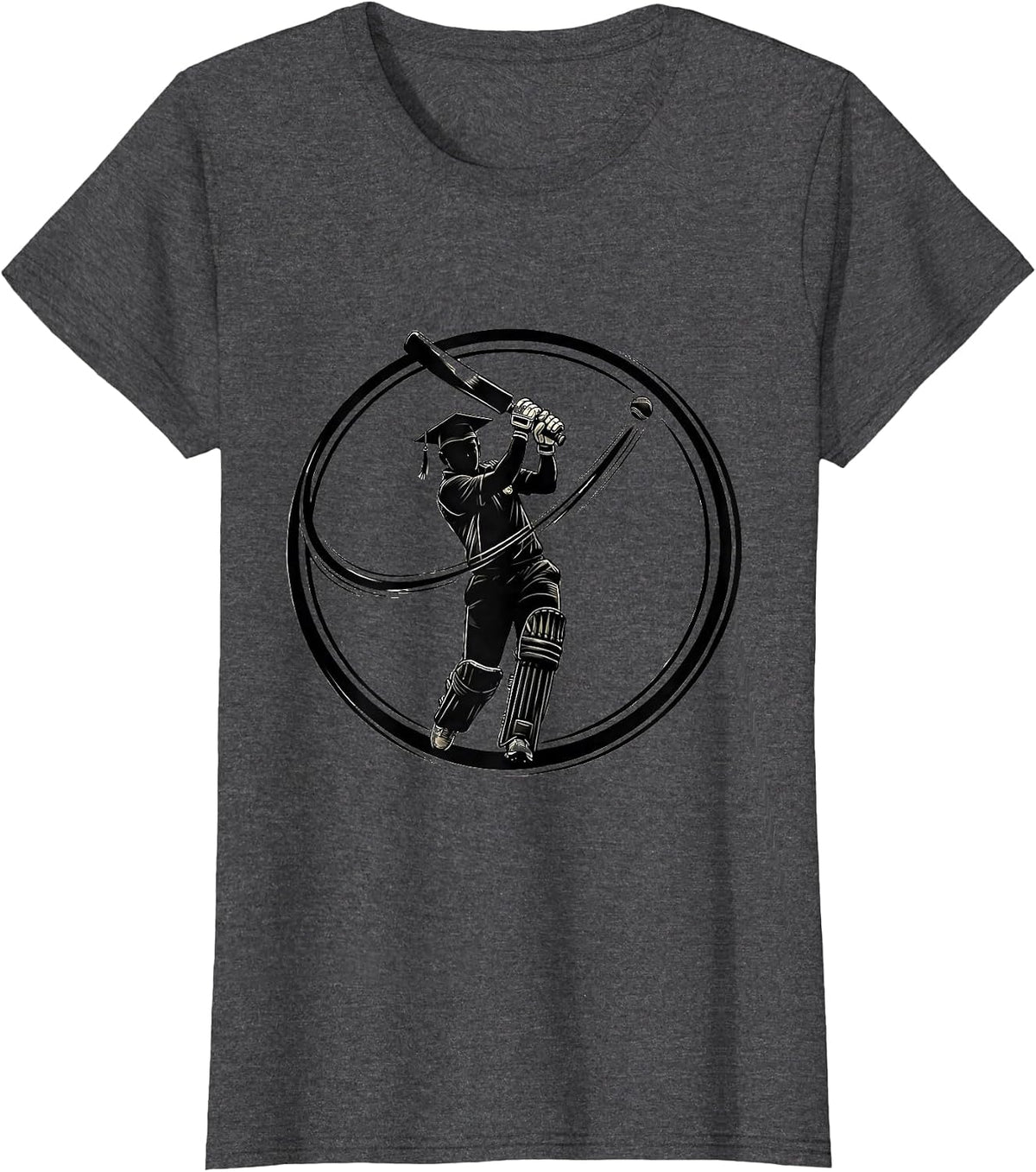 Women's Cricket Life Back to School Graduation Cap Batsman T-Shirt - Dark Heather Grey