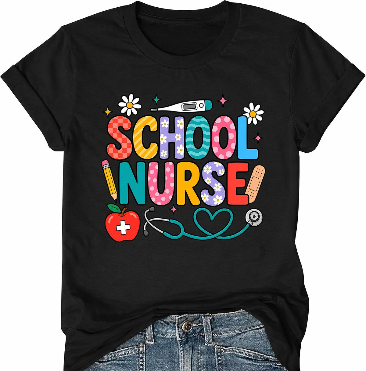 Nurse Shirt School Nurse Tshirt Back to School Shirt Nursing Life T-Shirts - Black Crewneck