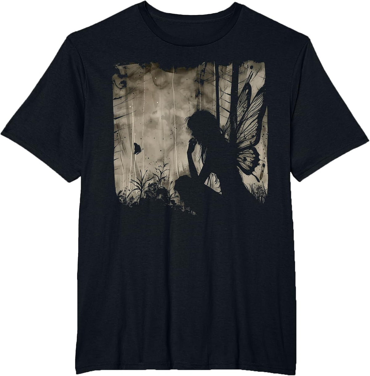 Dark Fairycore Fairy Art Grunge Butterfly Alt Goth Aesthetic T-Shirt - Black