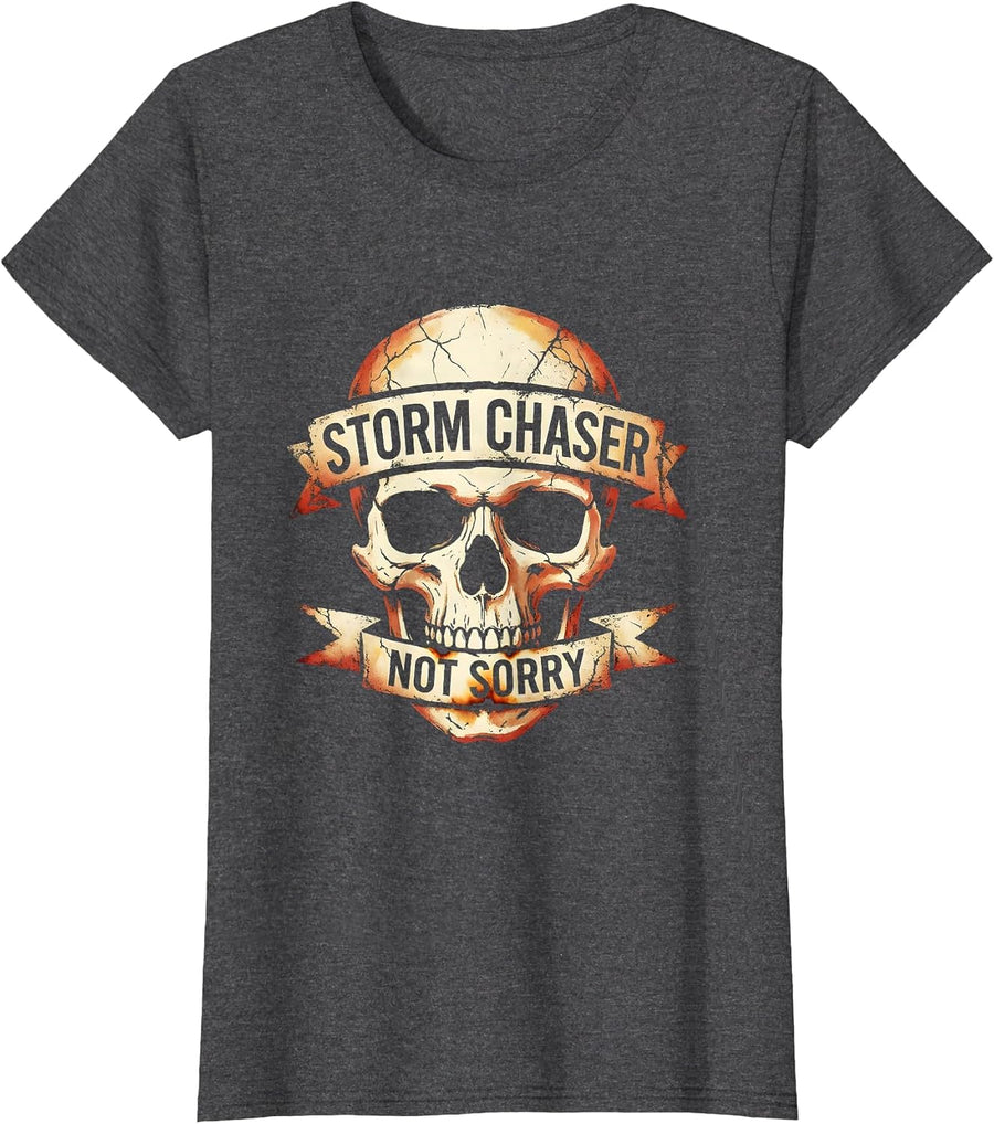 Women's Storm Chaser Not Sorry Pirate Design T-Shirt - Dark Heather Grey