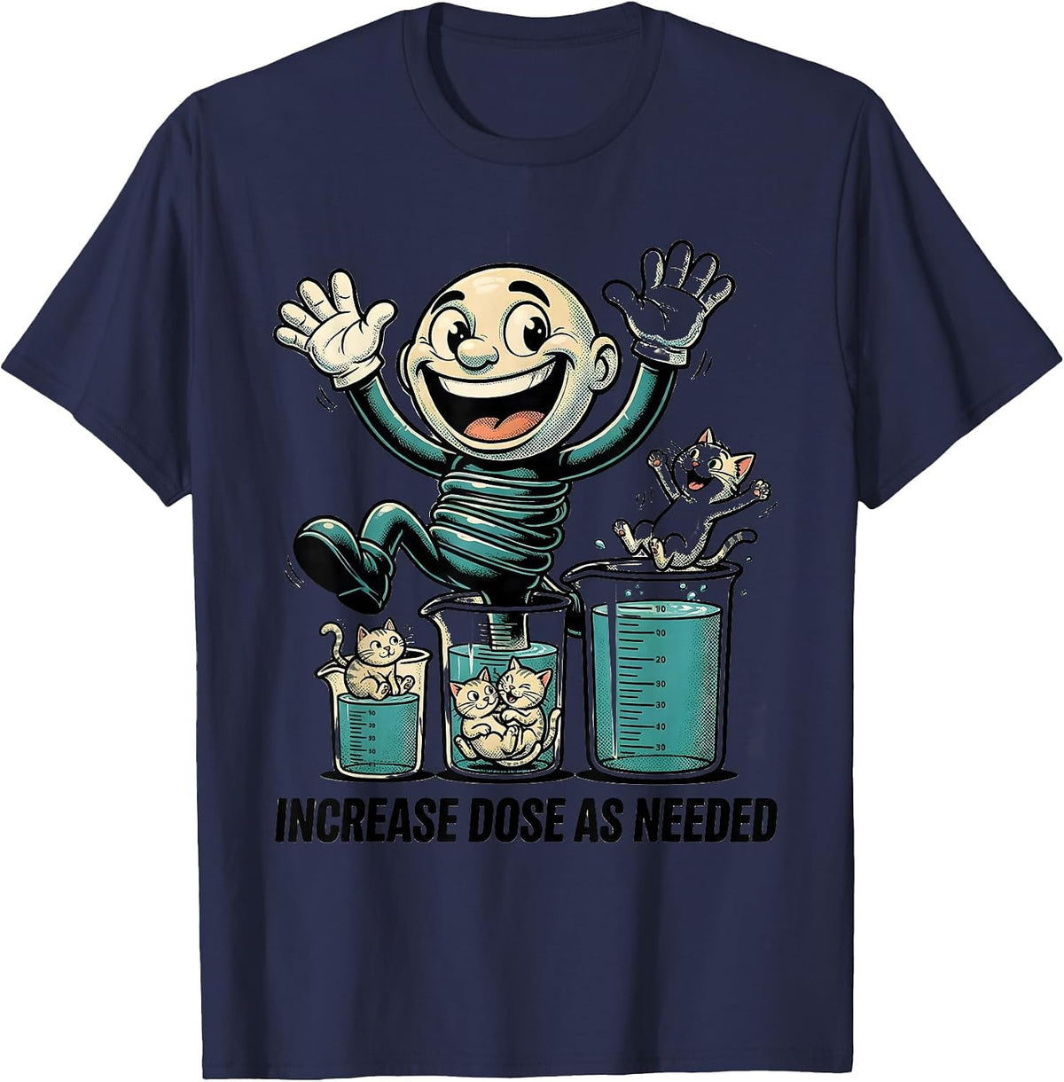 Increase Dose As Needed Retro Cartoon Funny Cat Lover Gift T-Shirt - Navy Blue
