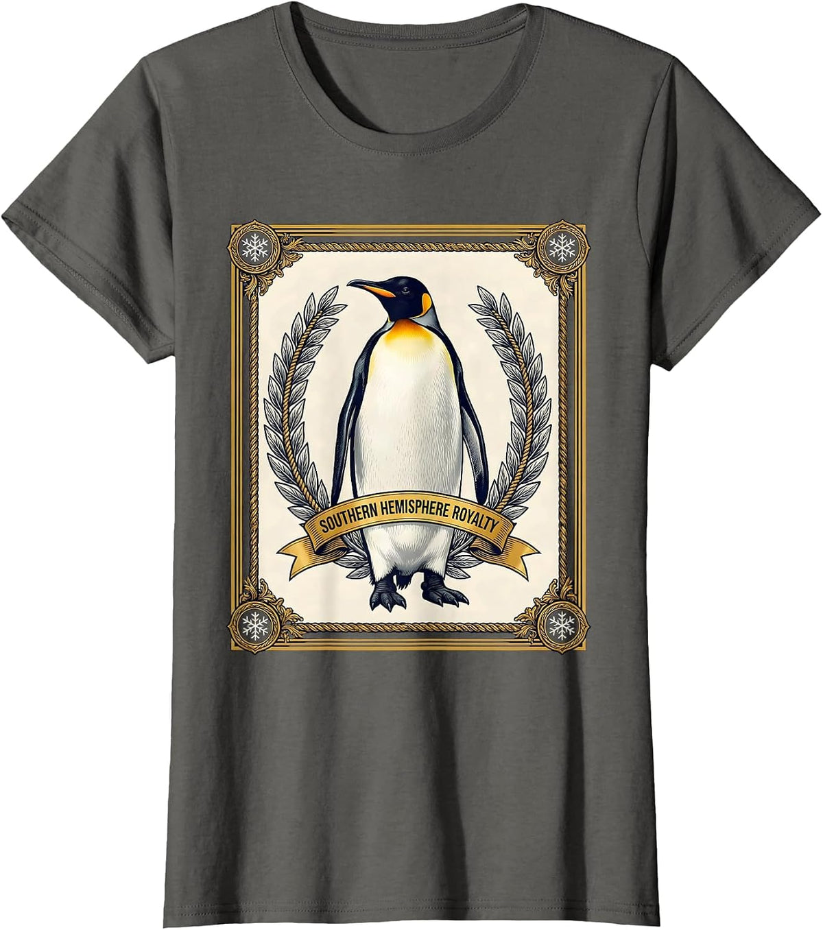 Women's Southern Hemisphere Royalty Penguin Design T-Shirt - Asphalt Grey