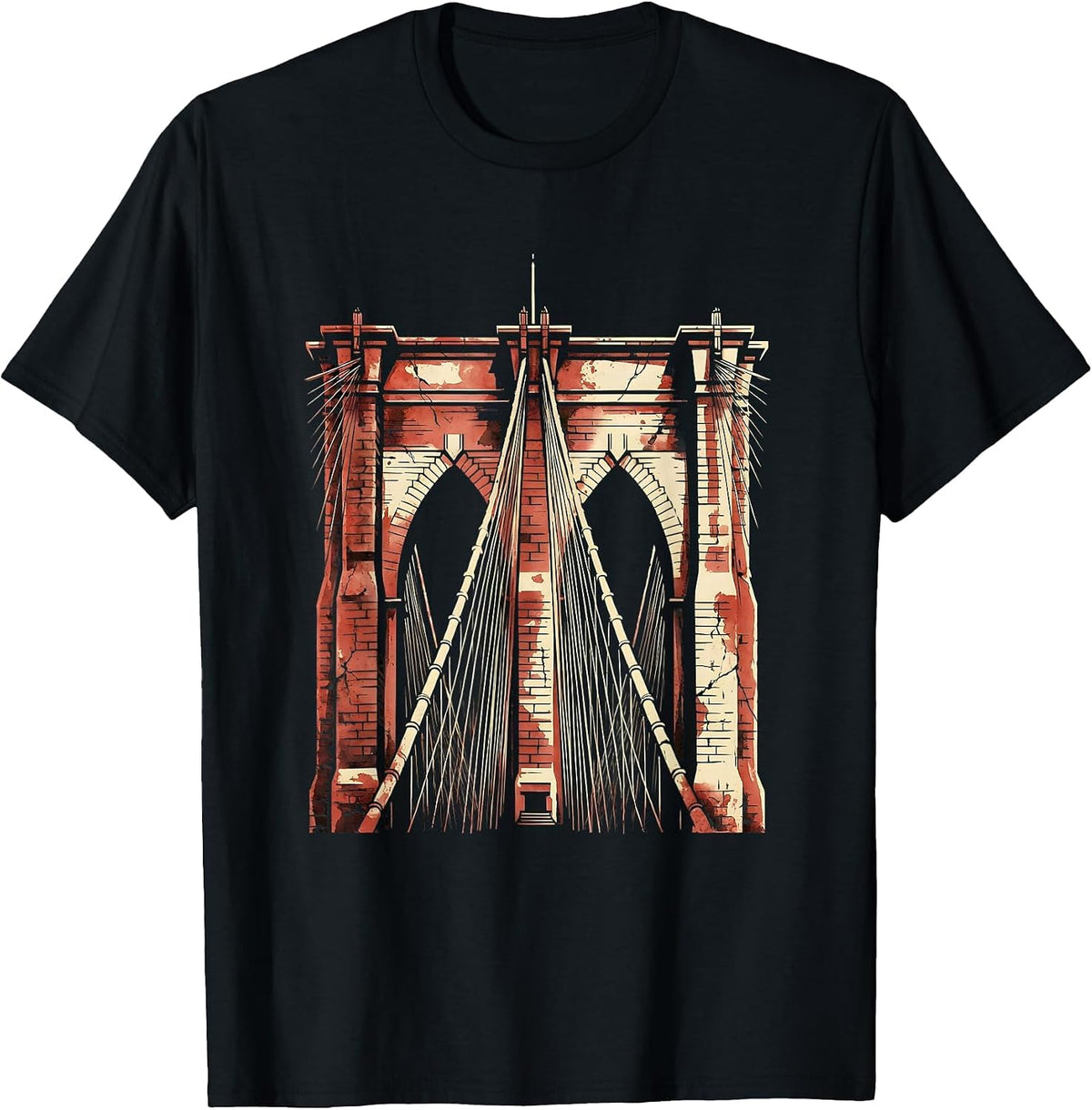 Men's Brooklyn Bridge Cables Morning Light Illustration T-Shirt - Black
