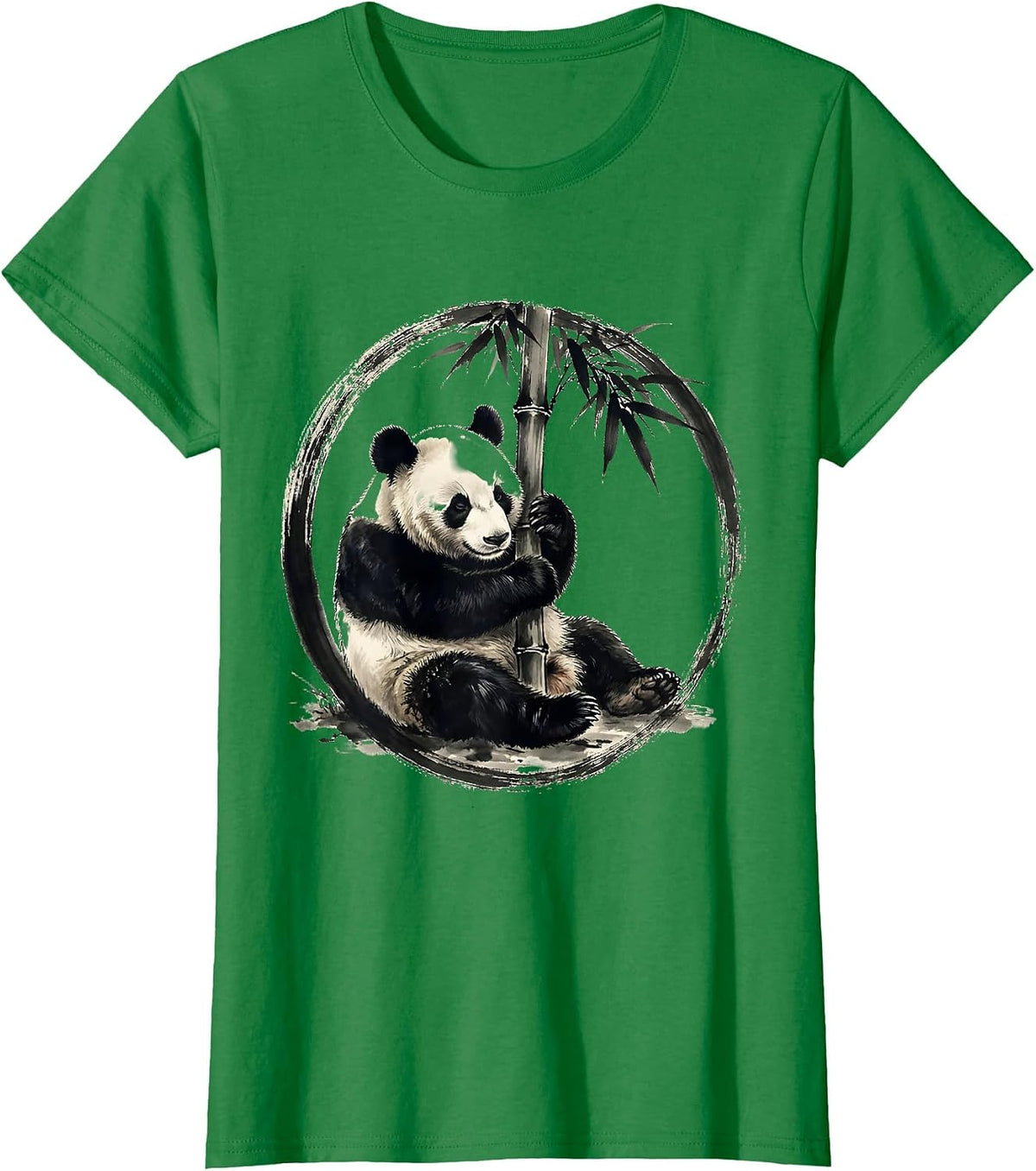 Women's Sleeping Panda Curled Around Bamboo Stalk T-Shirt - Kelly Green