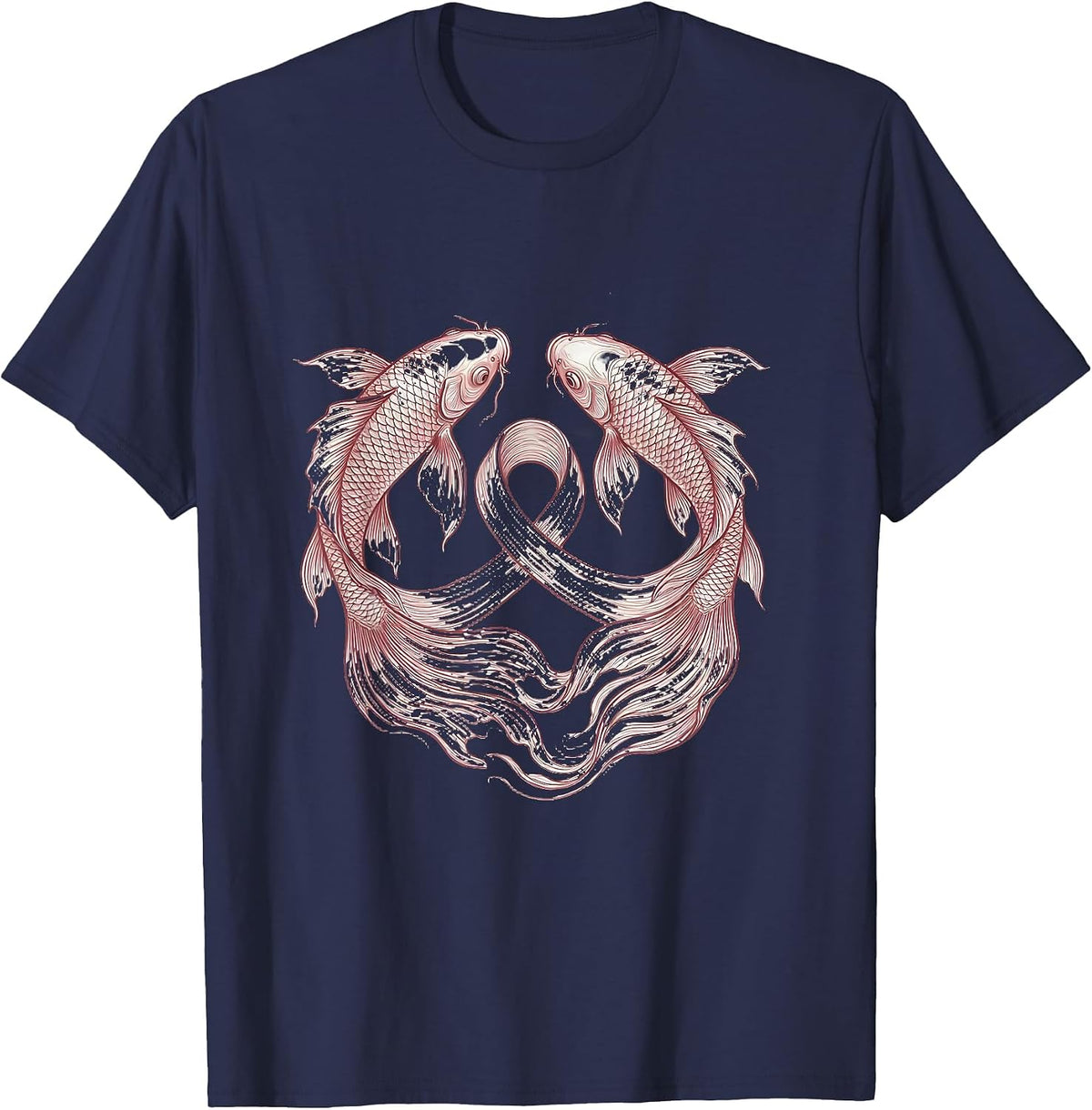 Koi Fish Pink Ribbon Breast Cancer Awareness T-Shirt - Navy Blue