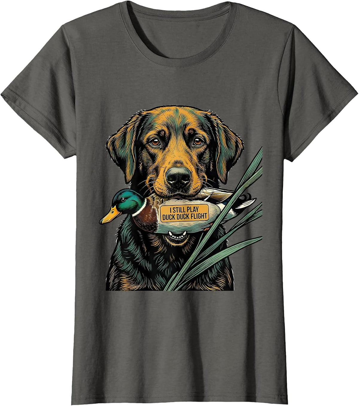 Women's I Still Play Duck Duck Flight Funny Duck Hunting Hunter Dad T-Shirt - Asphalt Grey