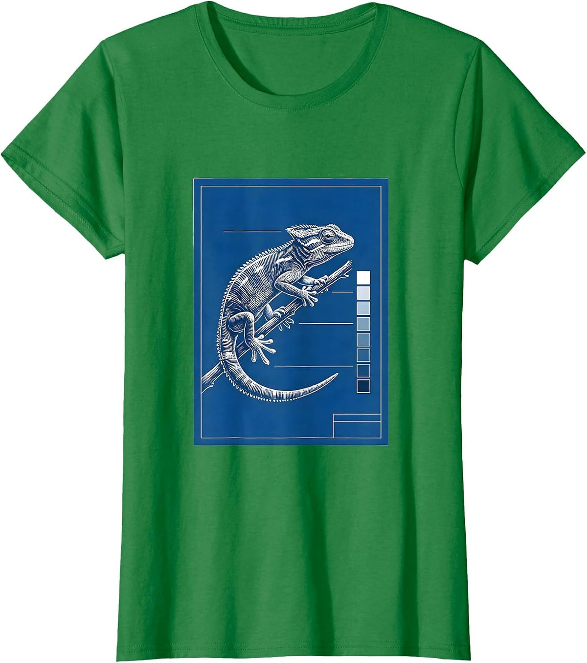 Women's Crested Gecko Technical Blueprint Reptile Keeper Humor T-Shirt - Kelly Green