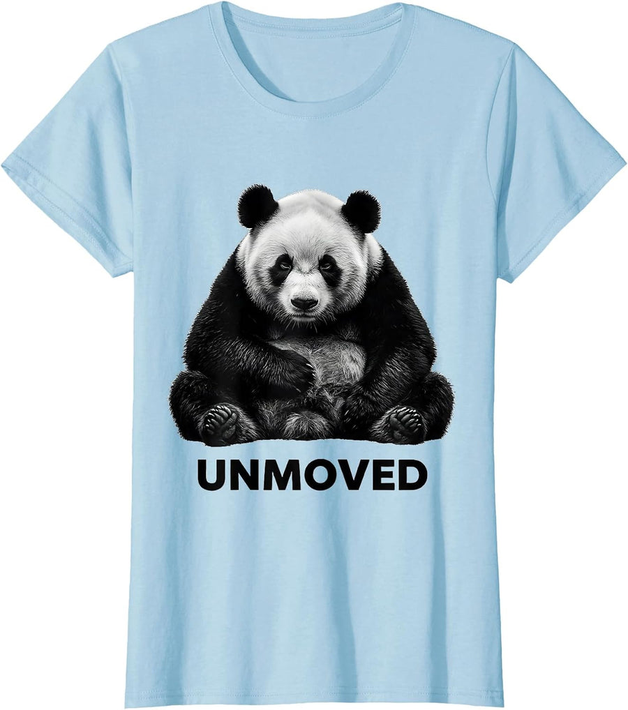 Women's Unmoved Monochromatic Panda Bear Novelty Animal Humor T-Shirt - Baby Blue