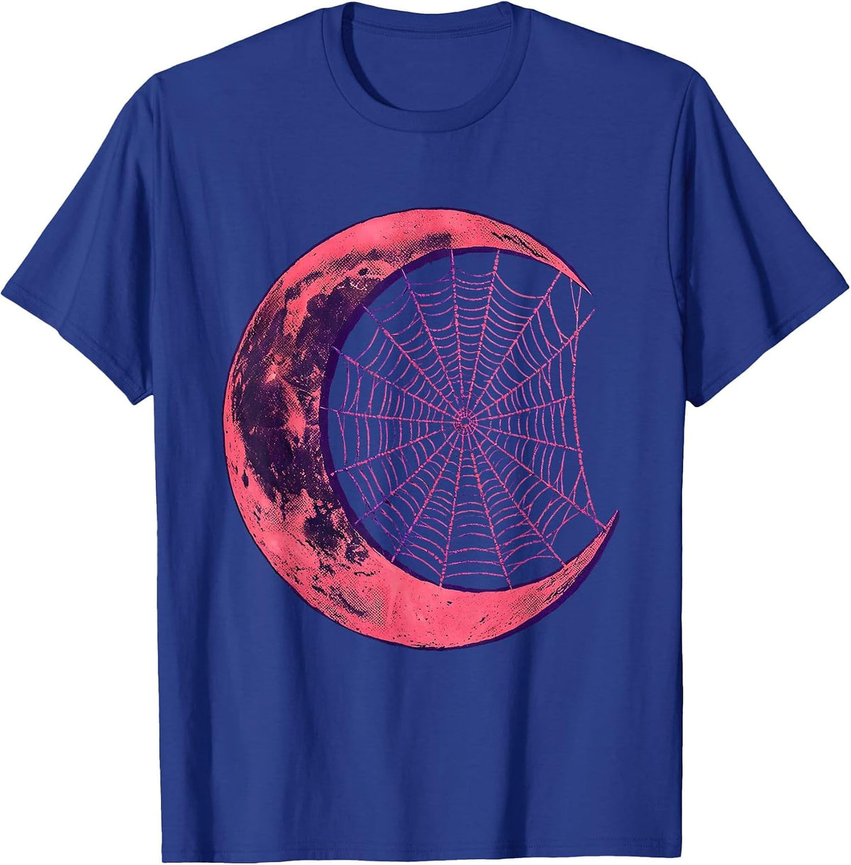 Spider Web Crescent Moon Punk Gothic Art Design T-Shirt - Royal Blue
