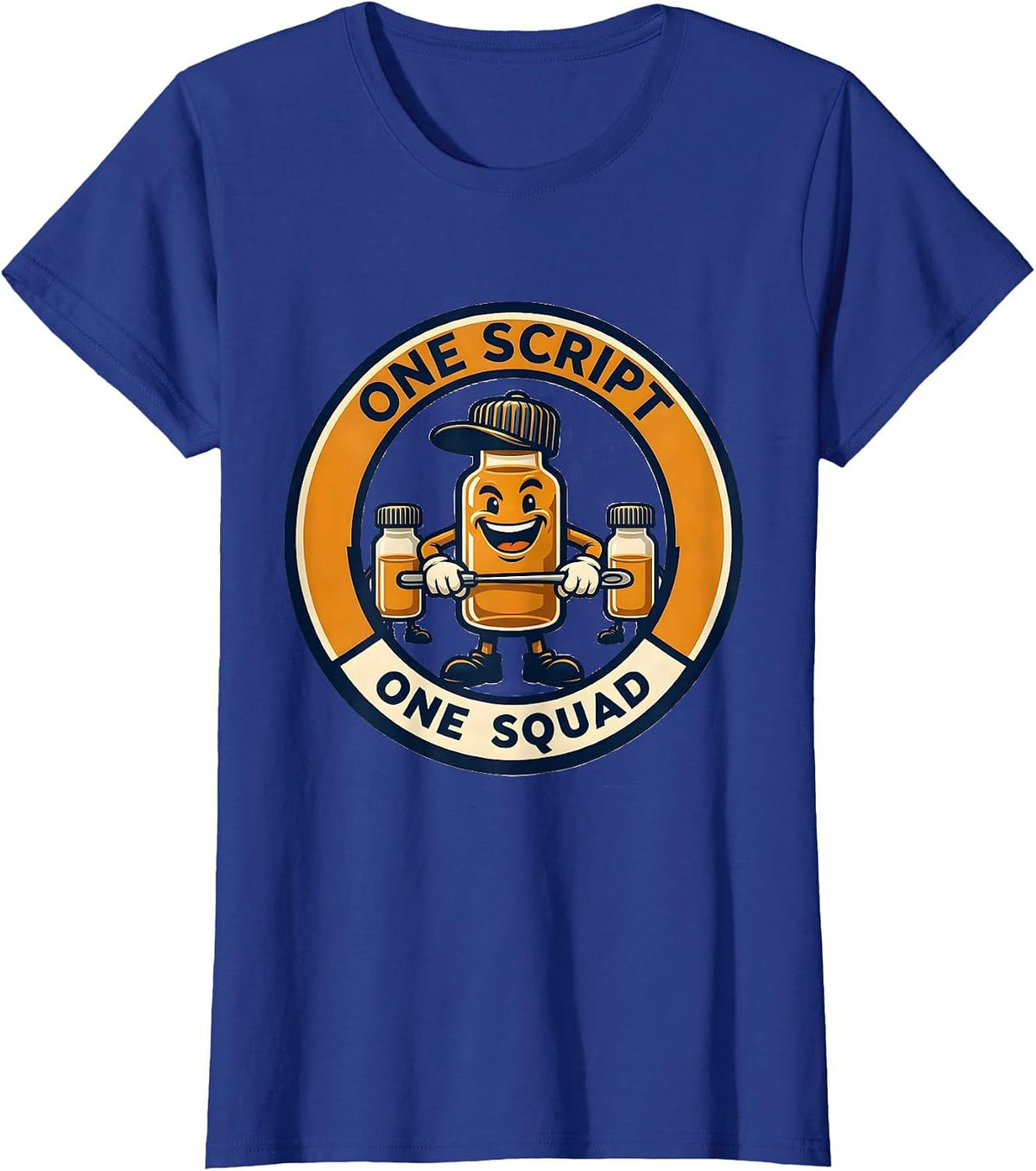 Women's One Script One Squad Cute Pharmacy Tech Squad Humor T-Shirt - Royal Blue