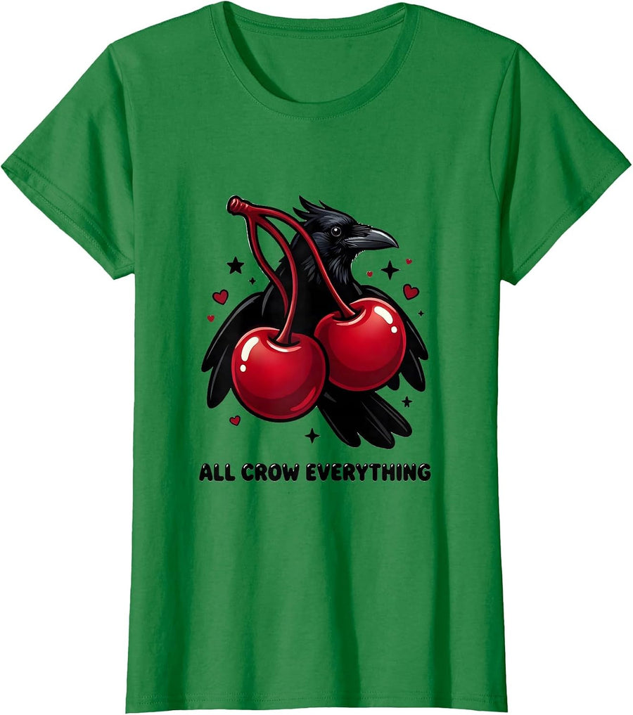 Women's All Crow Everything Crow Lover Graphic Design T-Shirt - Kelly Green