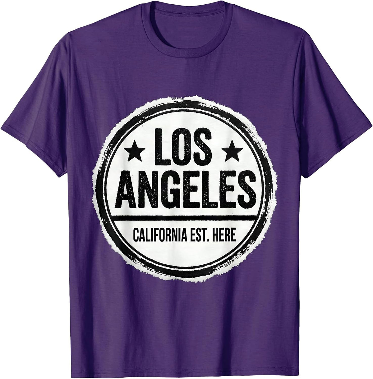 Los Angeles California Est. Here Vintage Rubber Stamp City T-Shirt - Purple