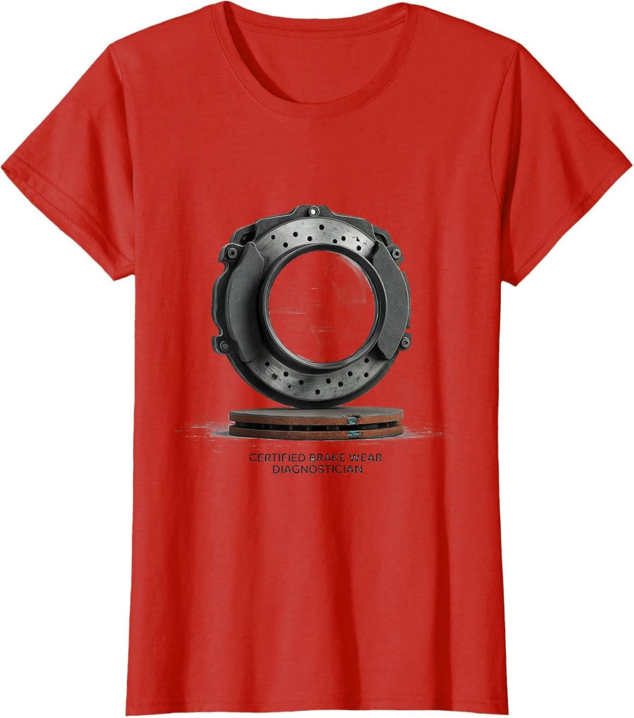 Women's Certified Brake Wear Diagnostician Funny Mechanic Auto T-Shirt - Red