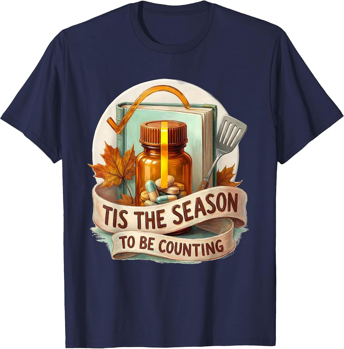 Men's Tis The Season To Be Counting Funny Pharmacy Tech Technician T-Shirt - Navy Blue