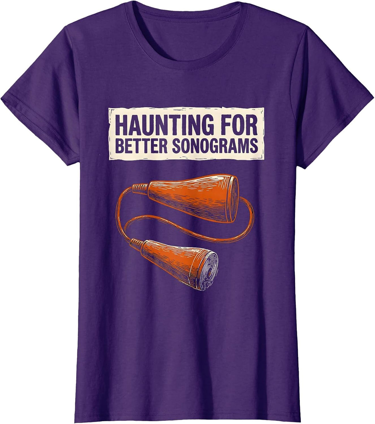 Women's Haunting For Better Sonograms Linocut Sonographer Halloween T-Shirt - Purple