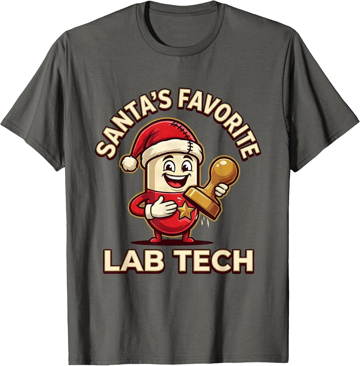 Men's Santa's Favorite Lab Tech Funny Pharmacy Tech Christmas T-Shirt - Asphalt Grey