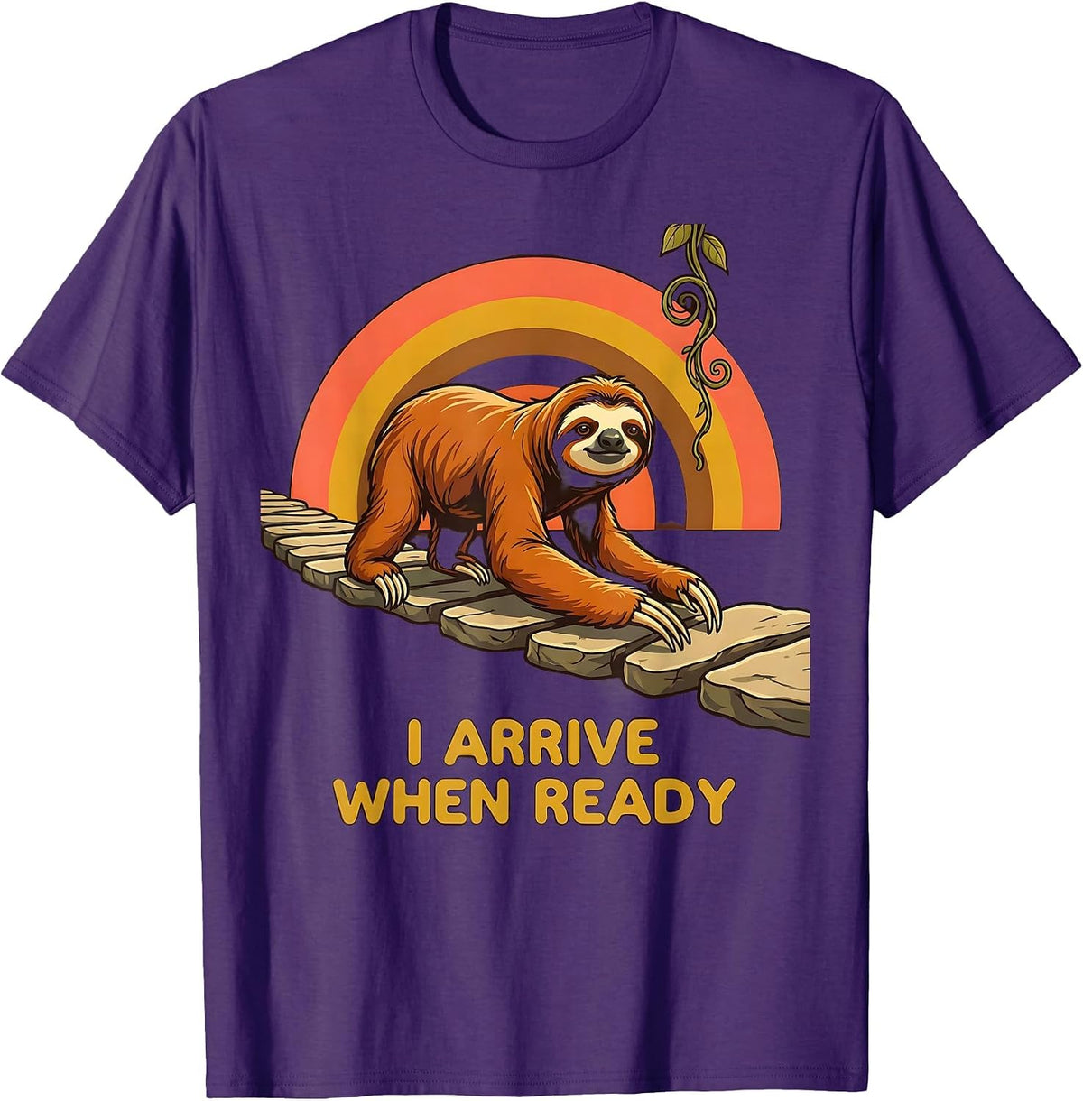 Men's I Arrive When Ready Funny Sloth Humor Gift for Sloth Lovers T-Shirt - Purple