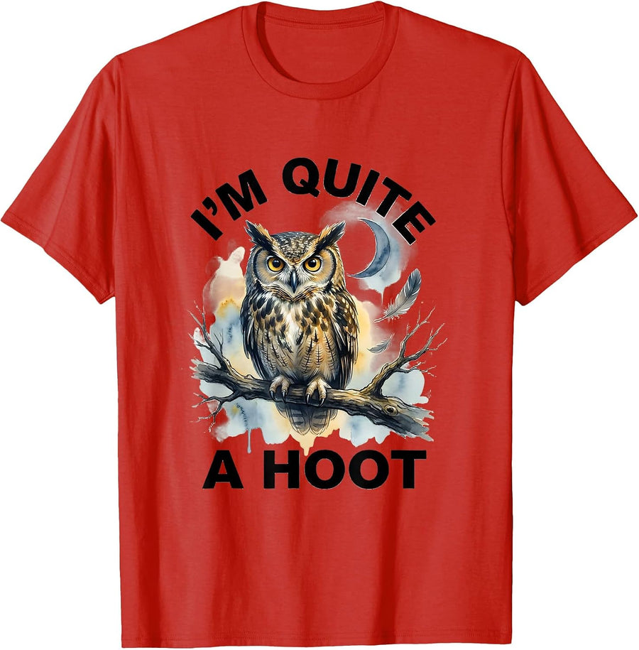 Men's I'm Quite A Hoot Watercolor Owl Lover Funny Bird Humor T-Shirt - Red