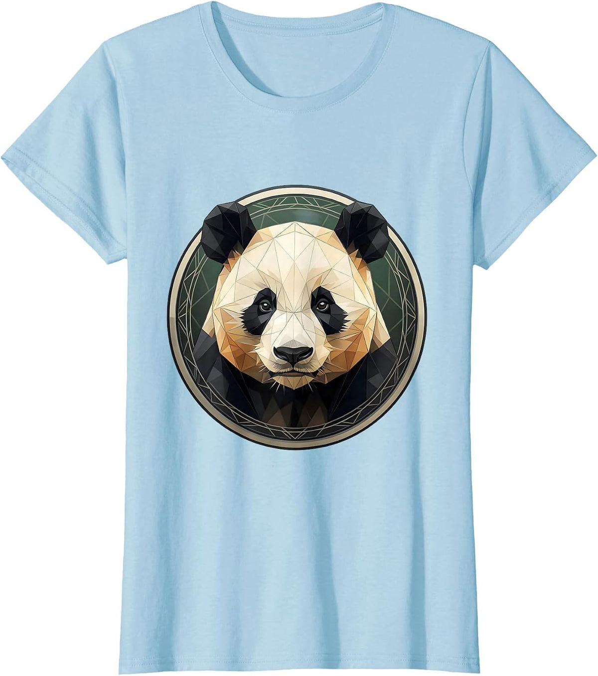 Geometric Low-Poly Panda Portrait Design T-Shirt - Baby Blue