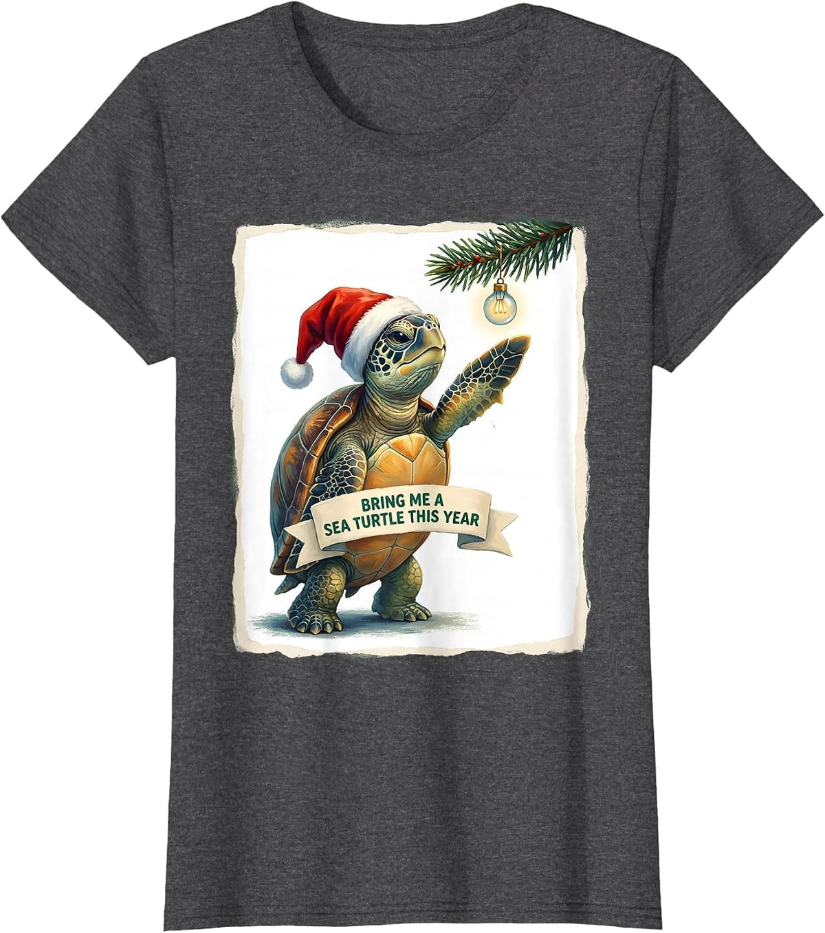 Women's Bring Me A Sea Turtle This Year Whimsical Sea Turtle Lover T-Shirt - Dark Heather Grey