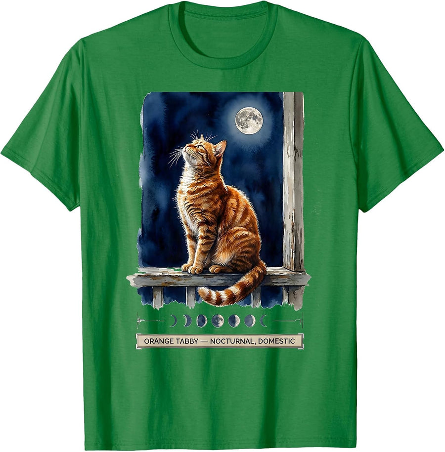 Men's Orange Tabby Nocturnal Domestic 90s Retro Watercolor T-Shirt - Kelly Green