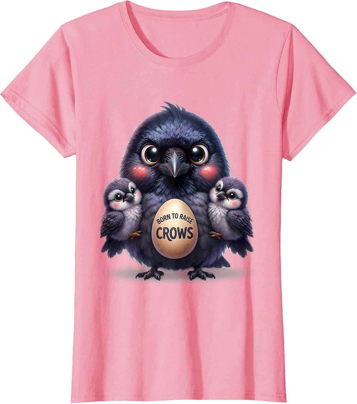 Women's Born to Raise Crows Crow Lover Design T-Shirt - Pink