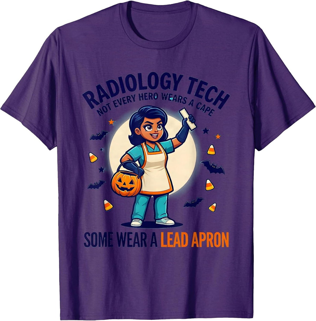 Men's Radiology Tech Hero Halloween Cartoon T-Shirt - Purple
