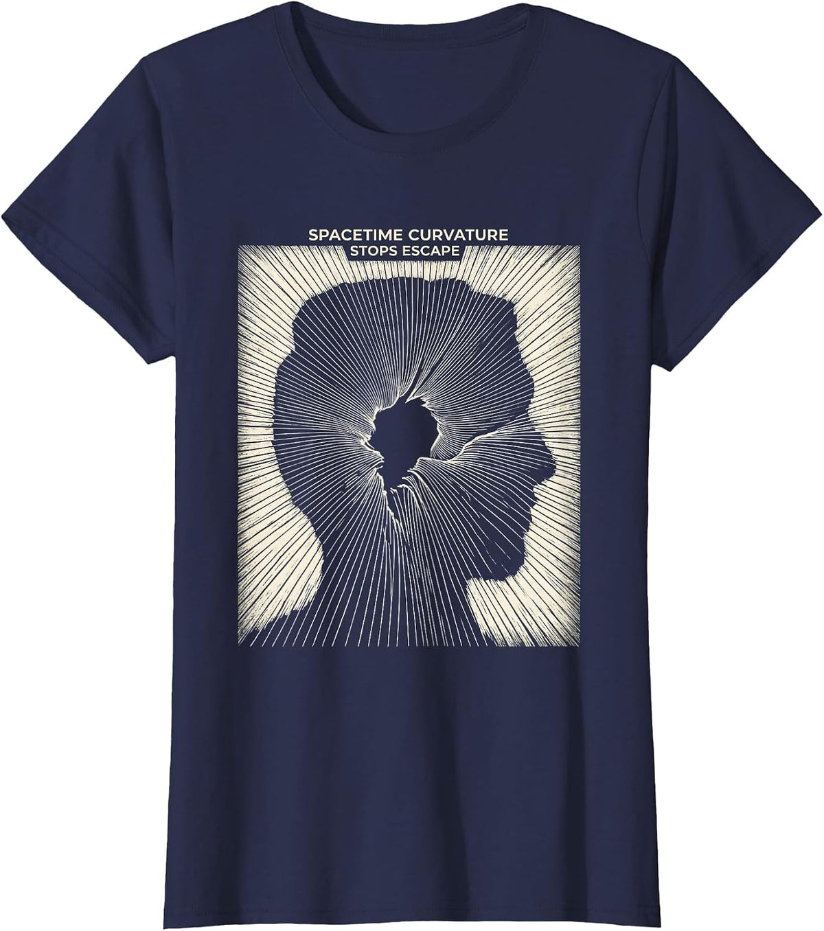 Women's Spacetime Curvature Stops Escape Scratchboard Astrophysics T-Shirt - Navy Blue