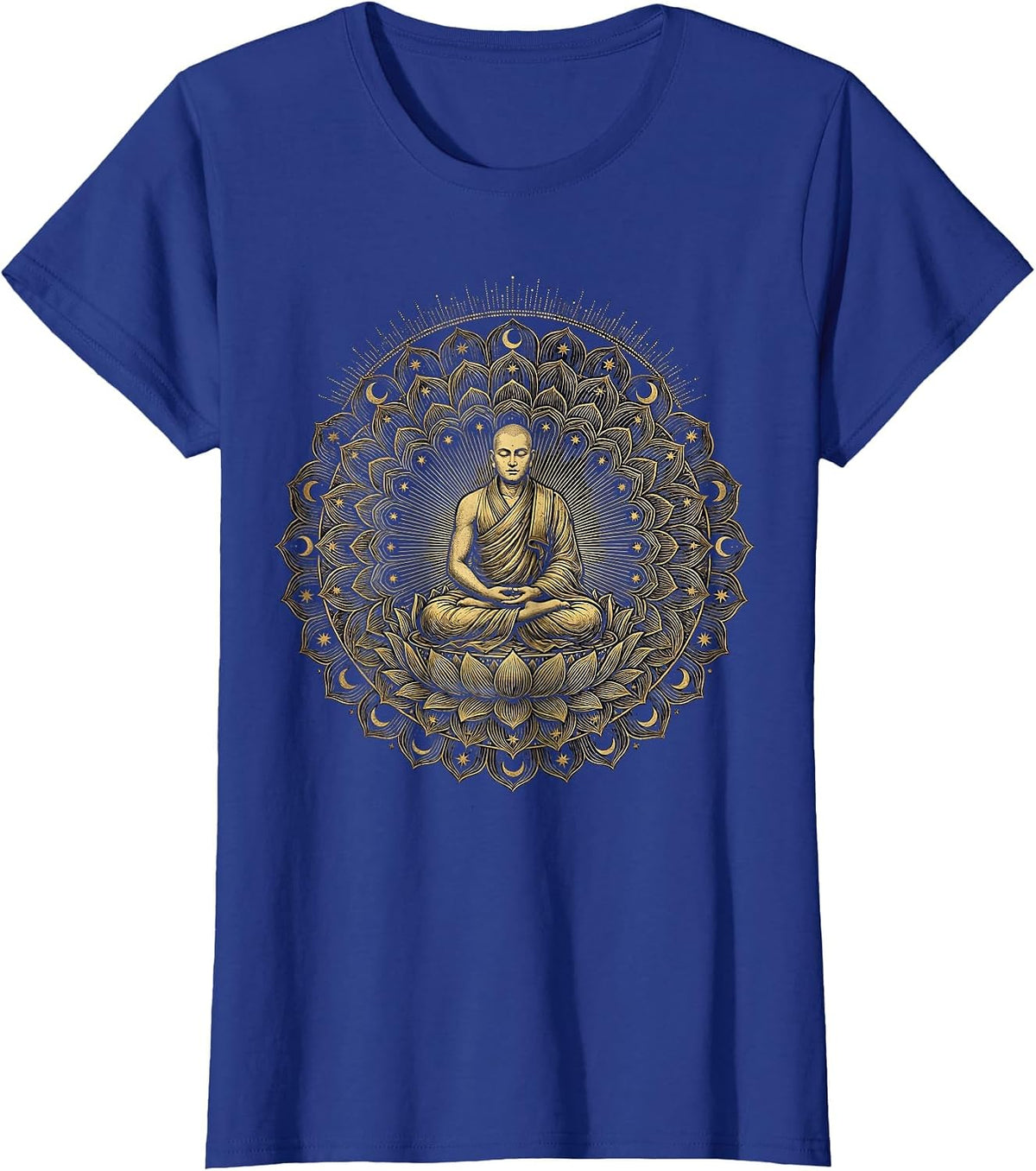 Women's Tibetan Monk Sand Mandala Spiritual Art Design T-Shirt - Royal Blue