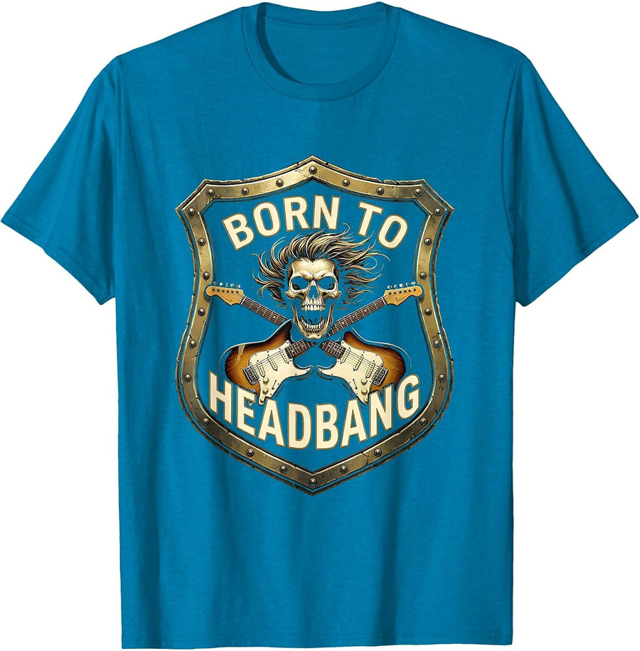 Born to Headbang Metal Band Graphic Design T-Shirt - Sapphire Blue