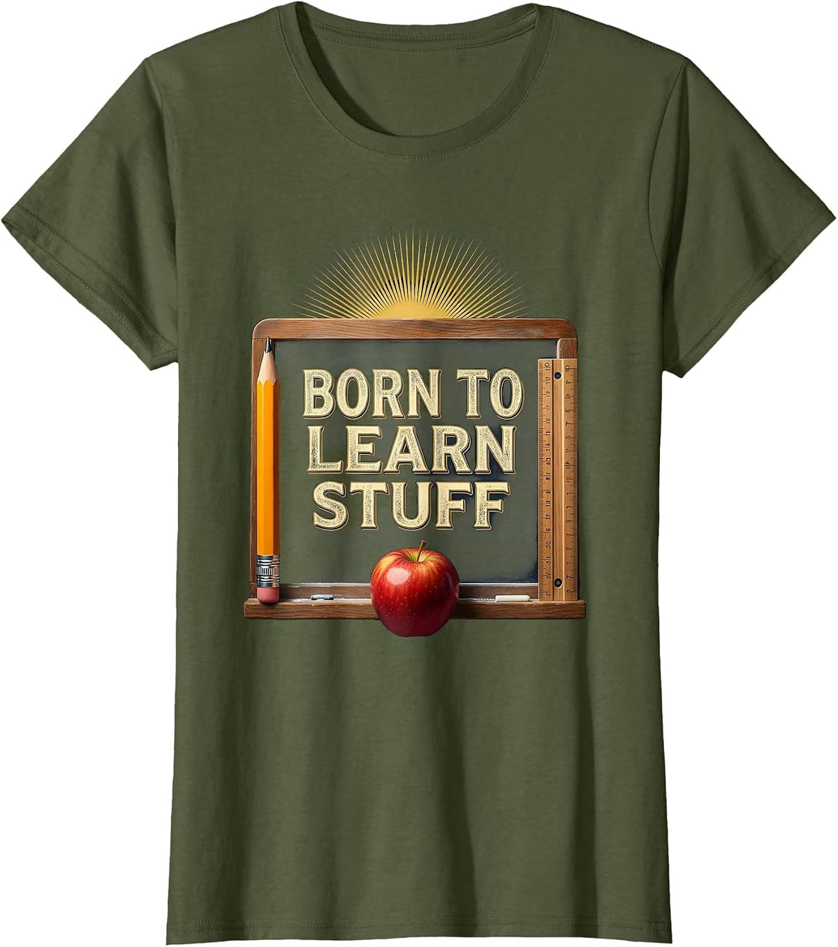 Born to Learn Stuff First Day of 1st Grade T-Shirt - Olive Green