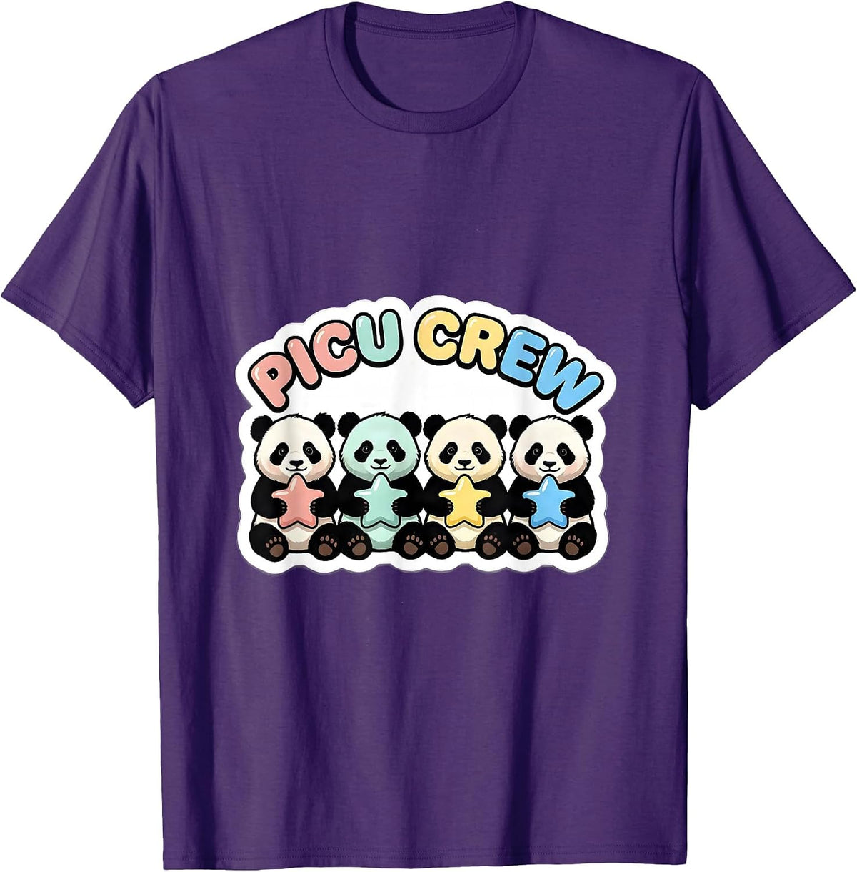 Men's PICU Crew Cute Panda Cub Pediatric Nurse Practitioner Crew T-Shirt - Purple