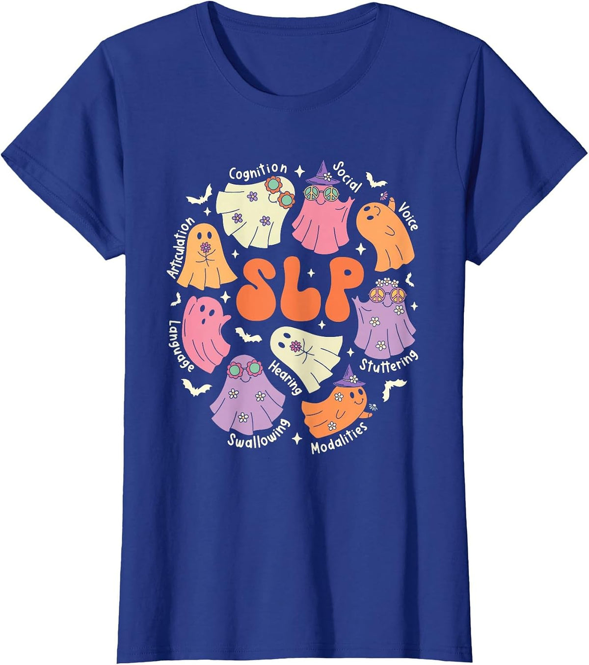 Cute Ghost Friends Halloween AAC SLP Squad Speech Language T-Shirt - Royal Blue