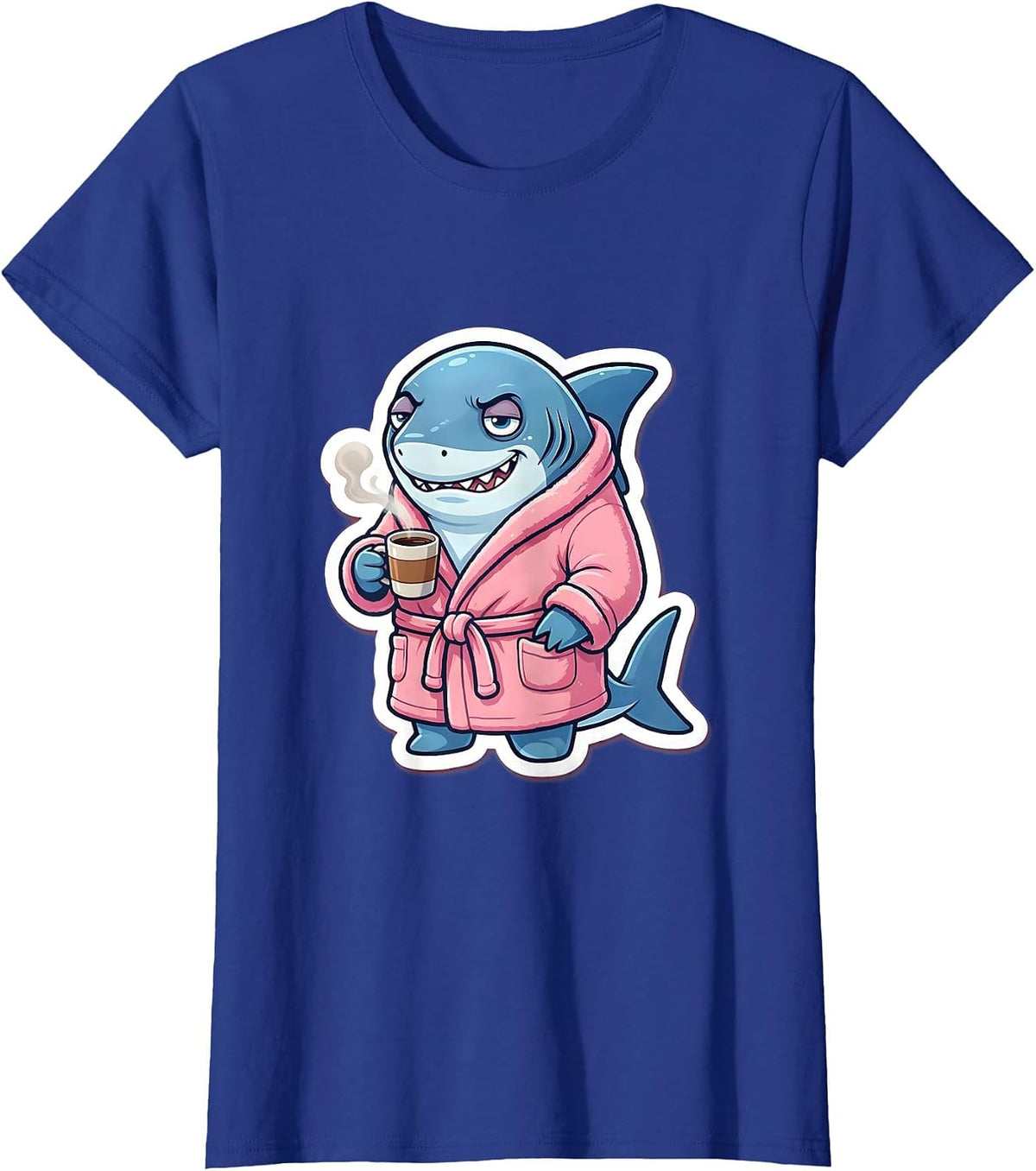 Women's Mommy Shark Coffee Robe Illustration T-Shirt - Royal Blue