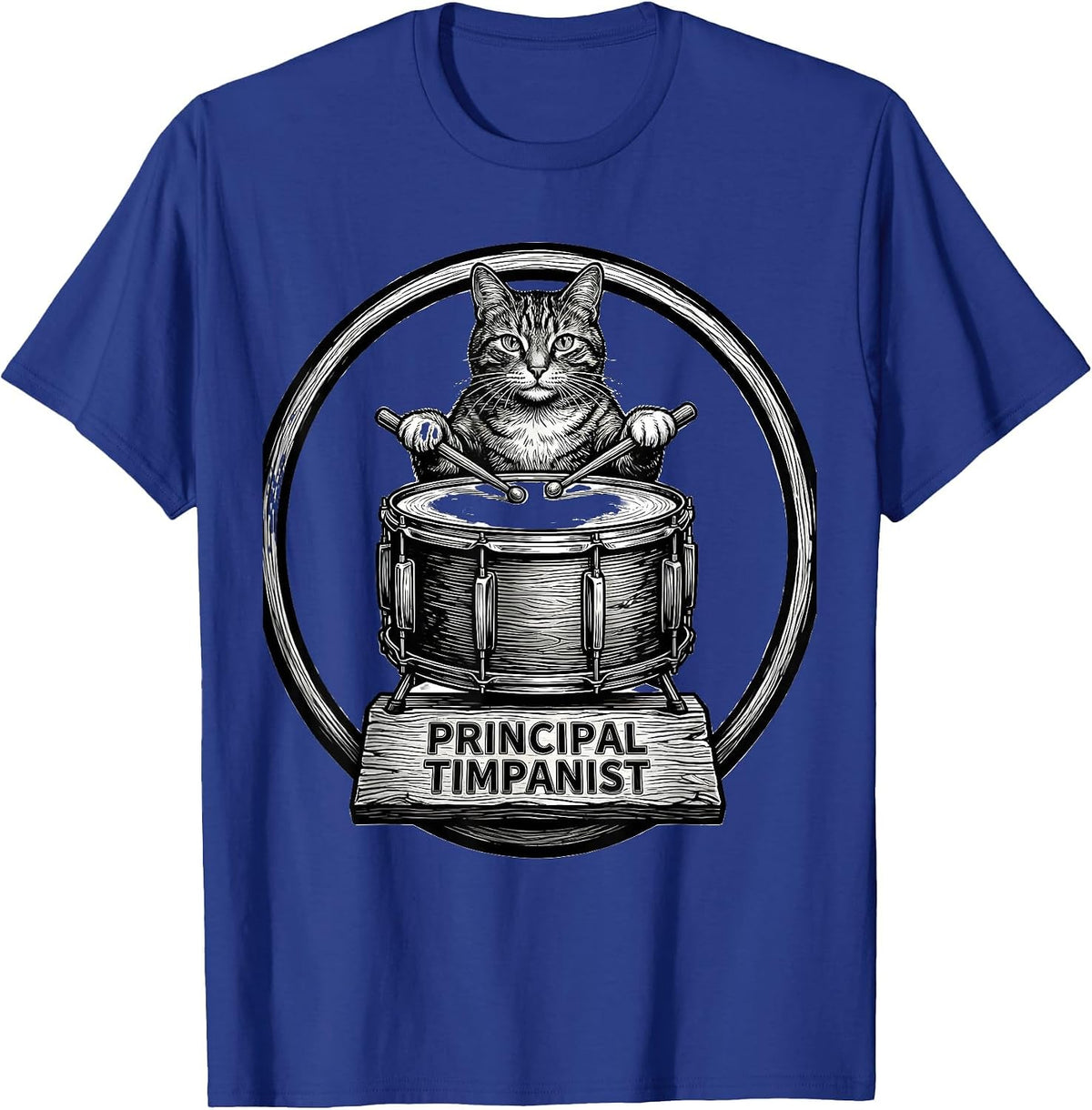 Men's Principal Timpanist Funny Cat Lover Music Rock Humor T-Shirt - Royal Blue