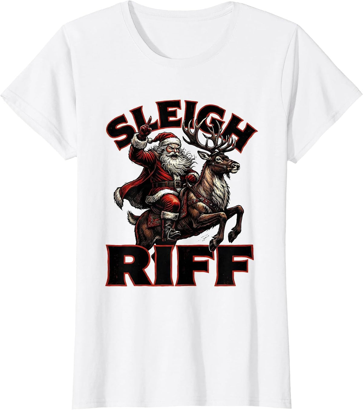 Sleigh Riff Metal Christmas Heavy Metal Fan Parody Humor T-Shirt - White