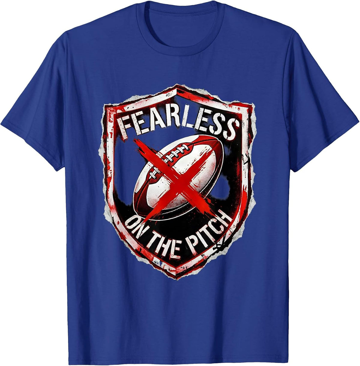 Fearless on the Pitch Rugby Graphic Design T-Shirt - Royal Blue