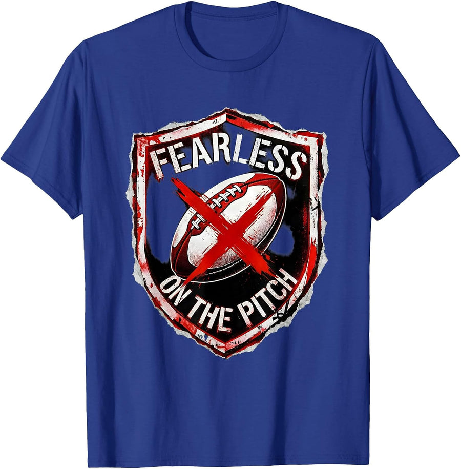 Fearless on the Pitch Rugby Graphic Design T-Shirt - Royal Blue