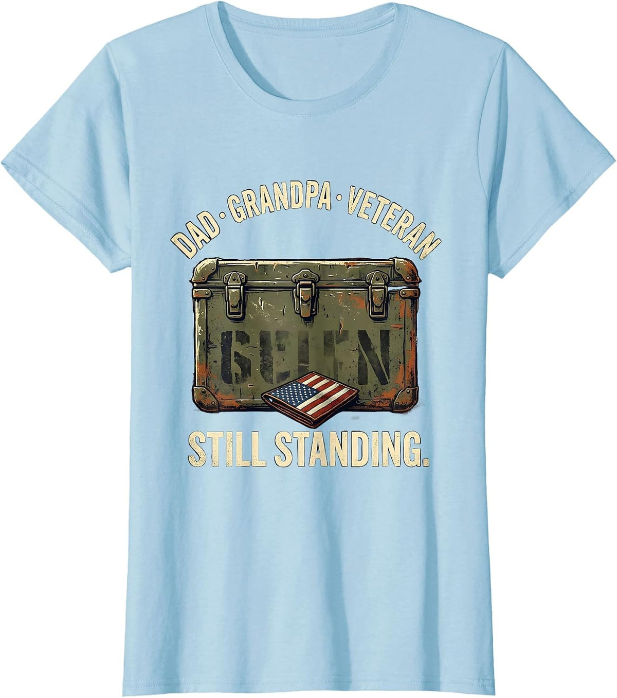 Dad Grandpa Veteran Still Standing Vintage Patriotic Pride T-Shirt - Baby Blue
