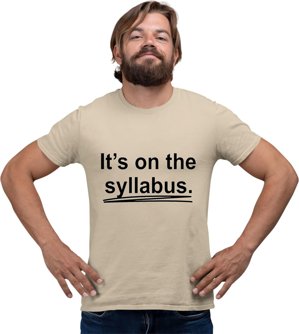 Go All Out Adult It's On The Syllabus Funny Teacher Professor T-Shirt - Sand